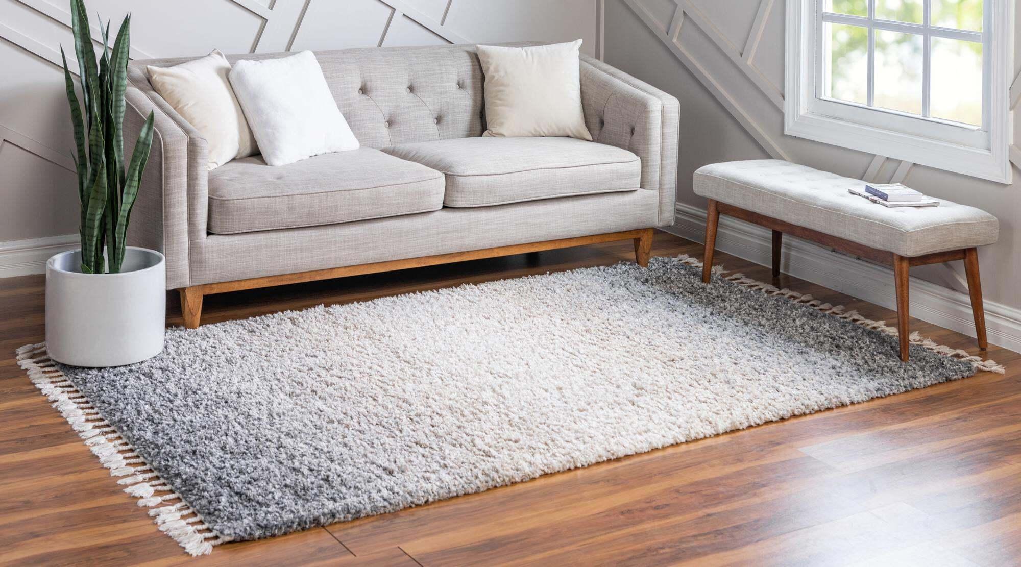 Unique Loom Indoor Rugs - Hygge Shag Gradient Rectangular 9x12 Rug Gray & Ivory