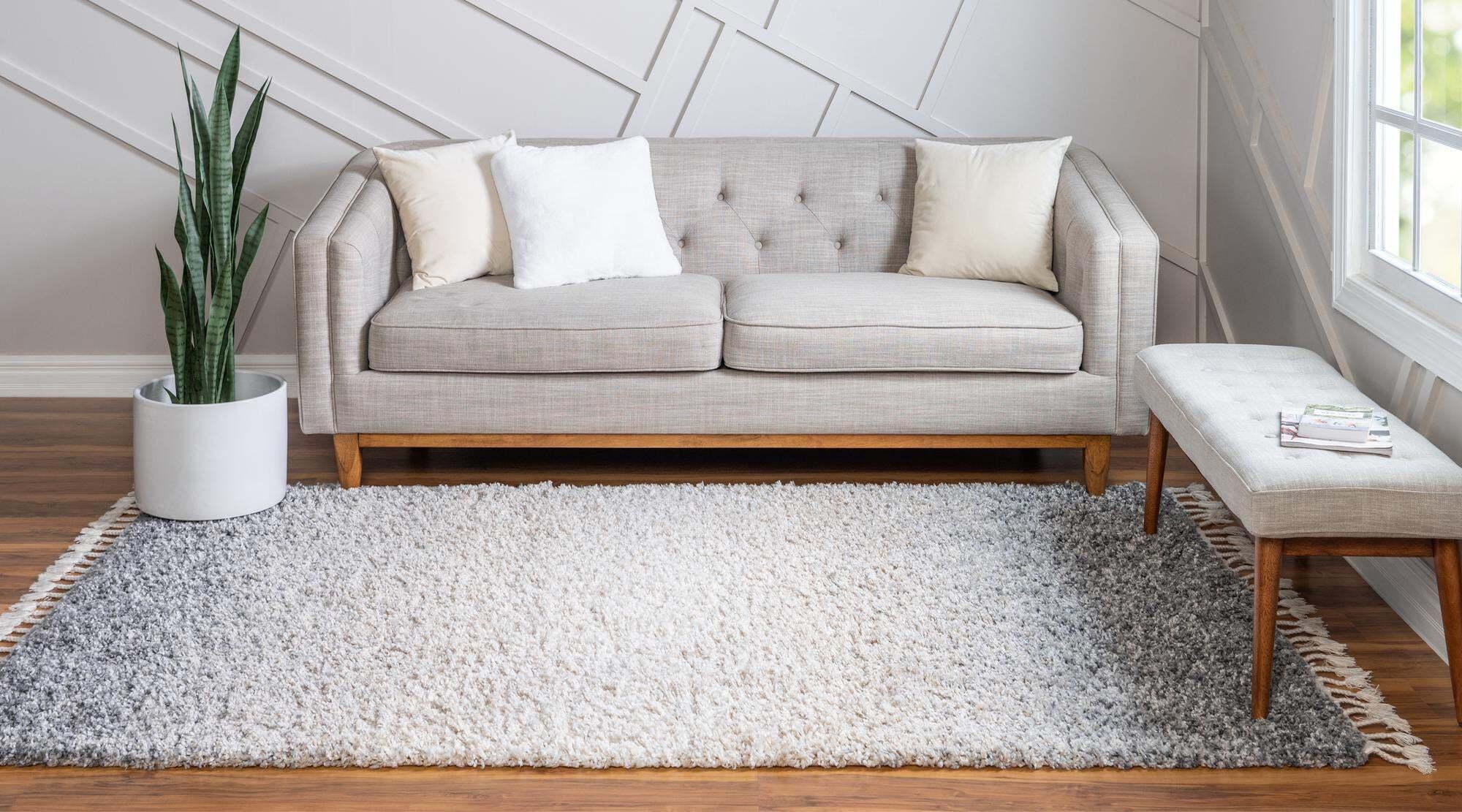 Unique Loom Indoor Rugs - Hygge Shag Gradient Rectangular 9x12 Rug Gray & Ivory