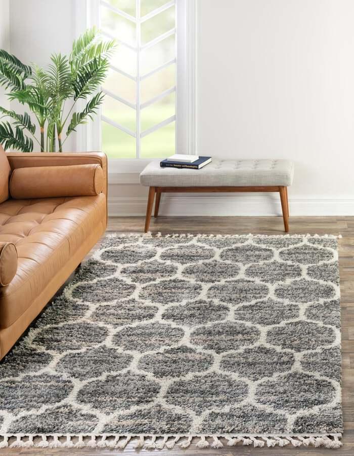 Unique Loom Indoor Rugs - Hygge Shag Modern 9x12 Rectangular Rug Gray