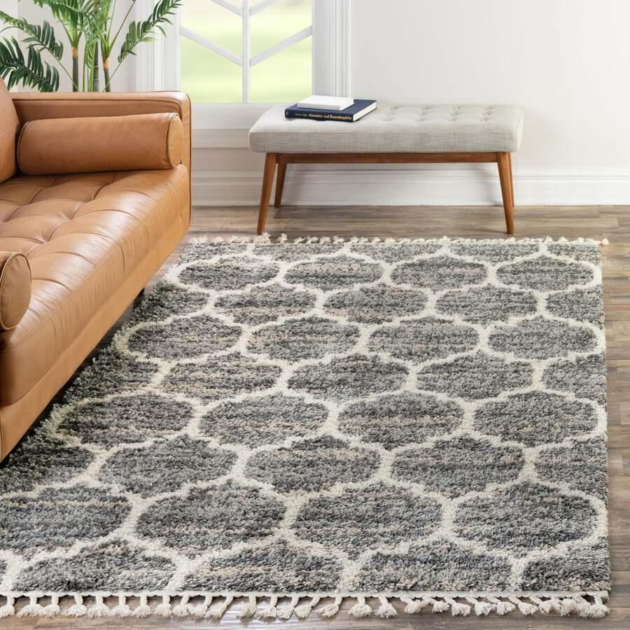 Unique Loom Indoor Rugs - Hygge Shag Modern 9x12 Rectangular Rug Gray