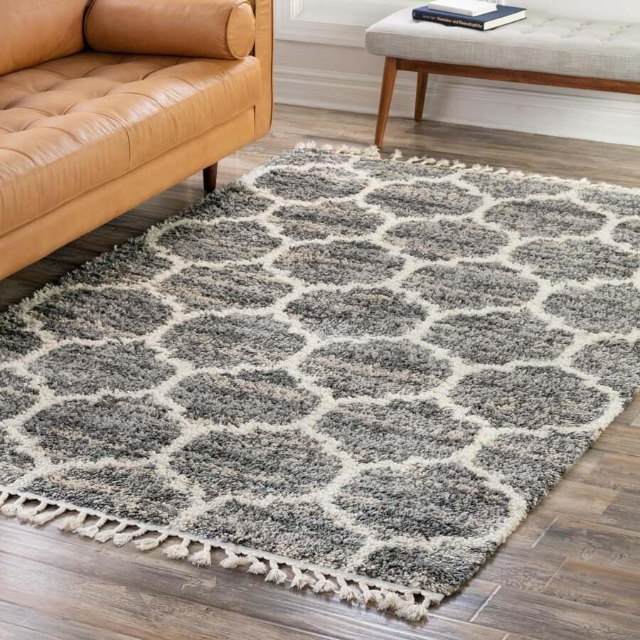 Unique Loom Indoor Rugs - Hygge Shag Modern 9x12 Rectangular Rug Gray