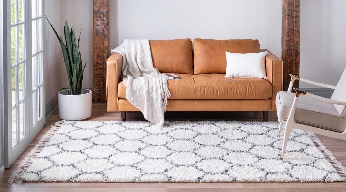 Unique Loom Indoor Rugs - Hygge Shag Modern 9x12 Rectangular Rug Ivory