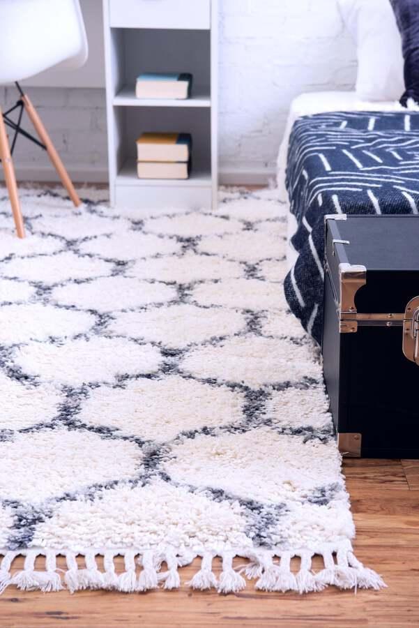 Unique Loom Indoor Rugs - Hygge Shag Modern 9x12 Rectangular Rug Ivory