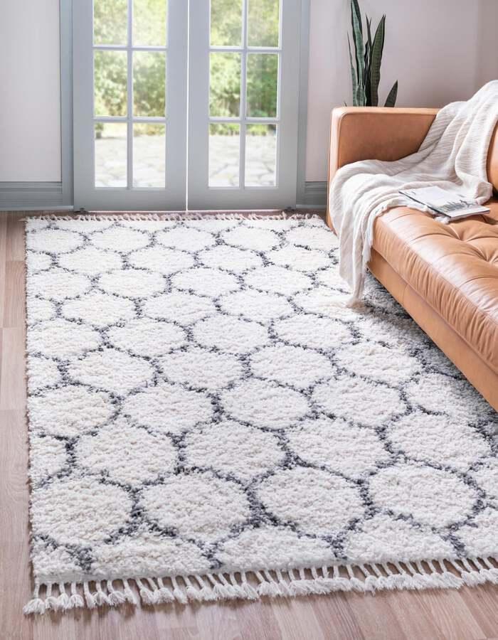 Unique Loom Indoor Rugs - Hygge Shag Modern 9x12 Rectangular Rug Ivory