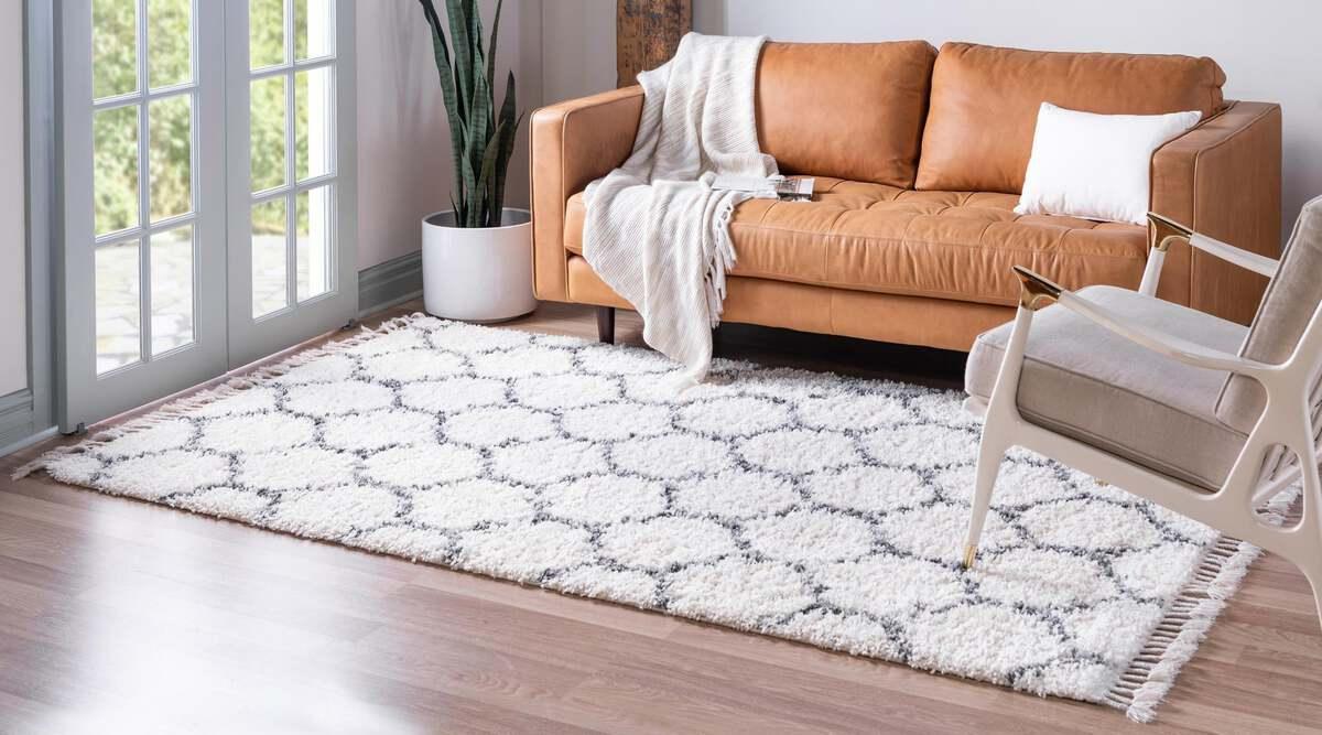 Unique Loom Indoor Rugs - Hygge Shag Modern 9x12 Rectangular Rug Ivory