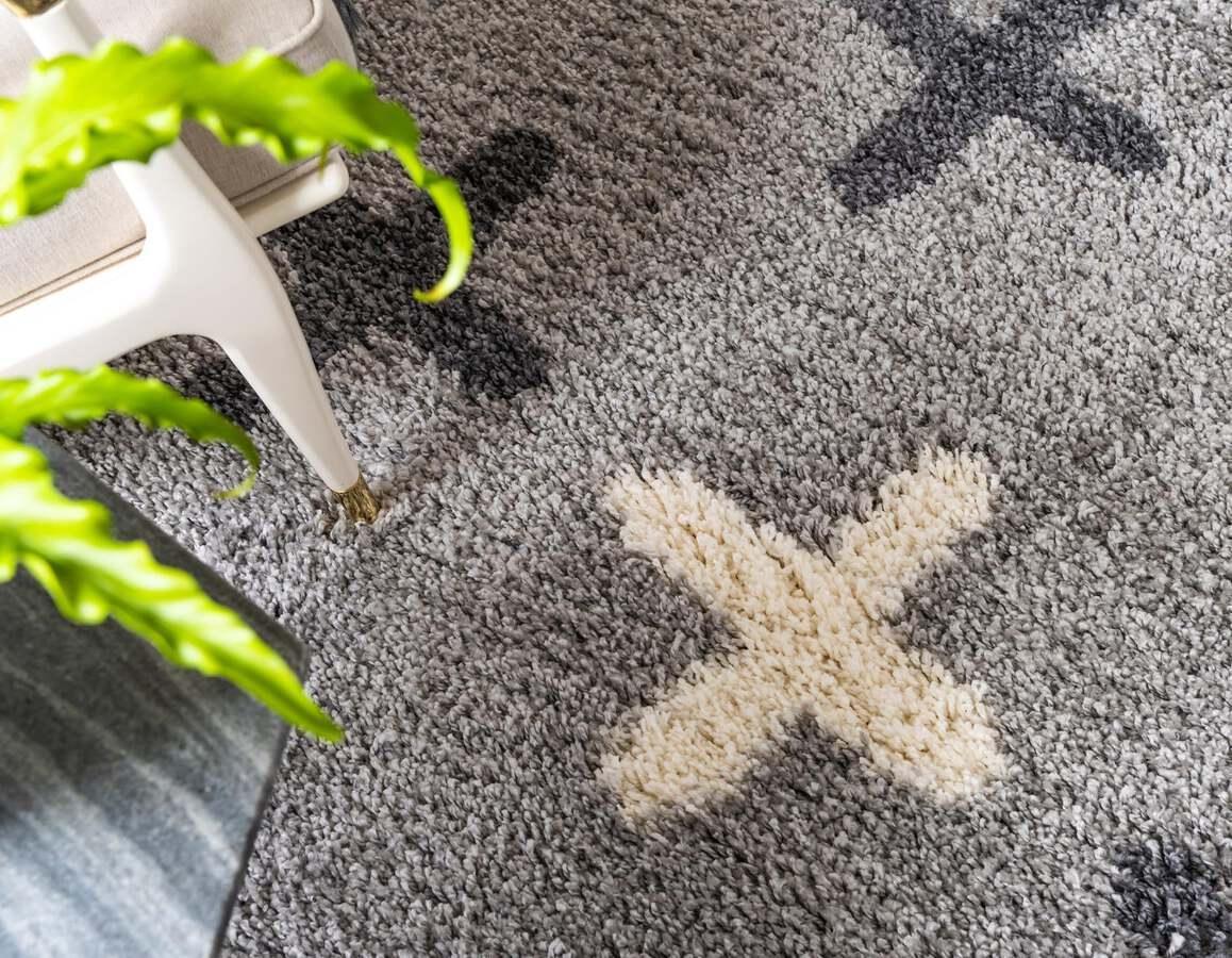 Unique Loom Indoor Rugs - Hygge Shag Modern 9x12 Rectangular Rug Light Gray