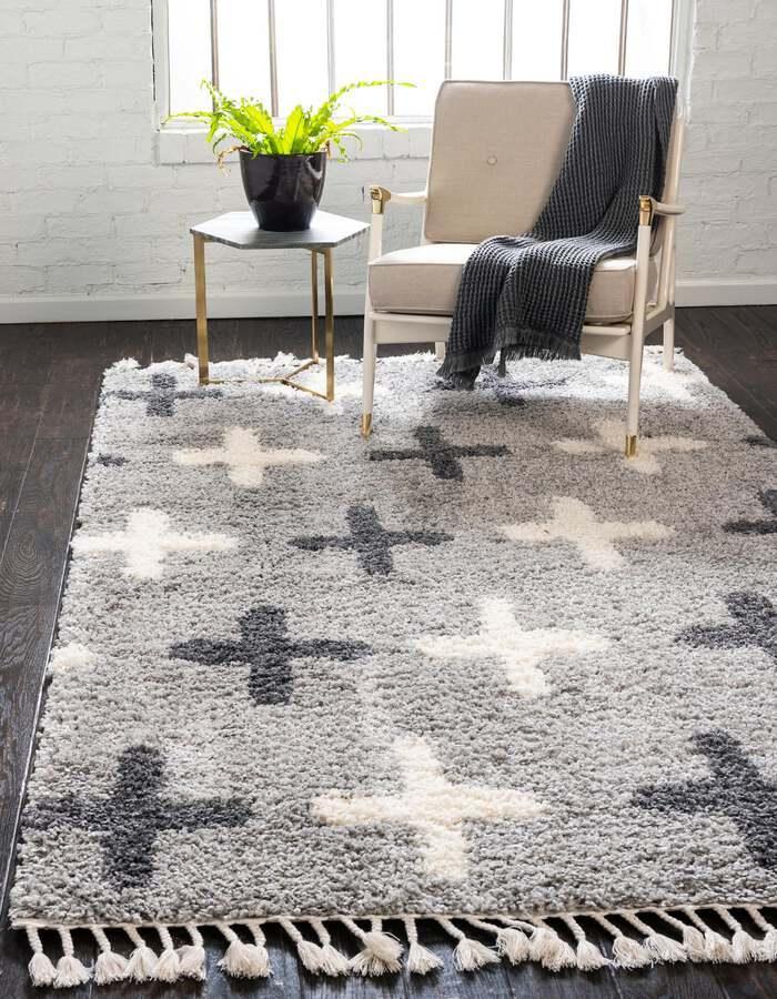 Unique Loom Indoor Rugs - Hygge Shag Modern 9x12 Rectangular Rug Light Gray