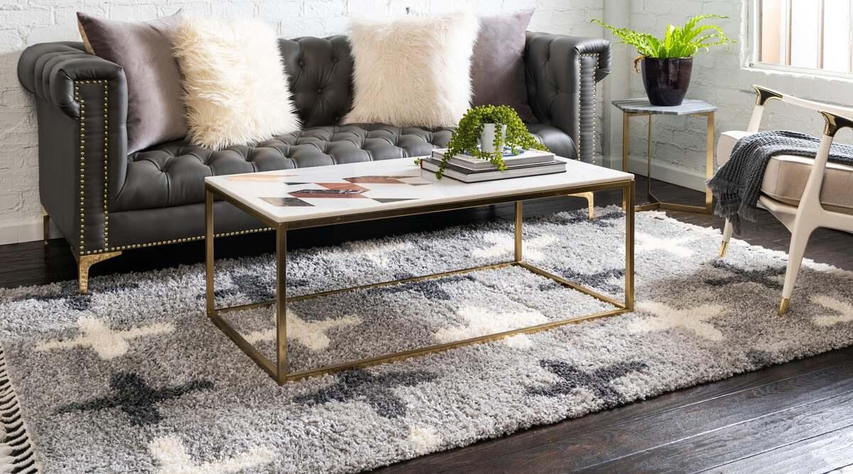 Unique Loom Indoor Rugs - Hygge Shag Modern 9x12 Rectangular Rug Light Gray