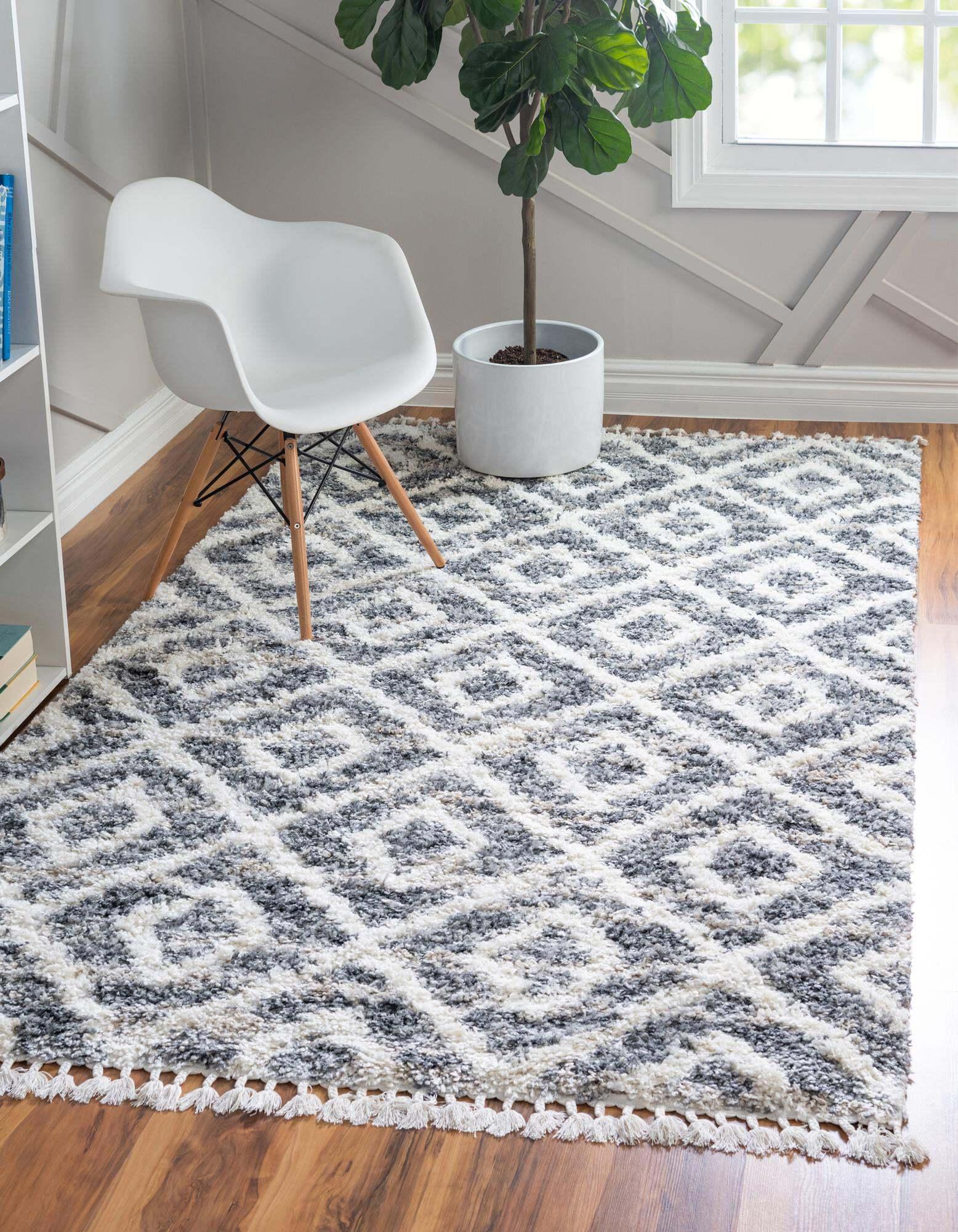 Unique Loom Indoor Rugs - Hygge Shag Rectangular 8x10 Rug Gray