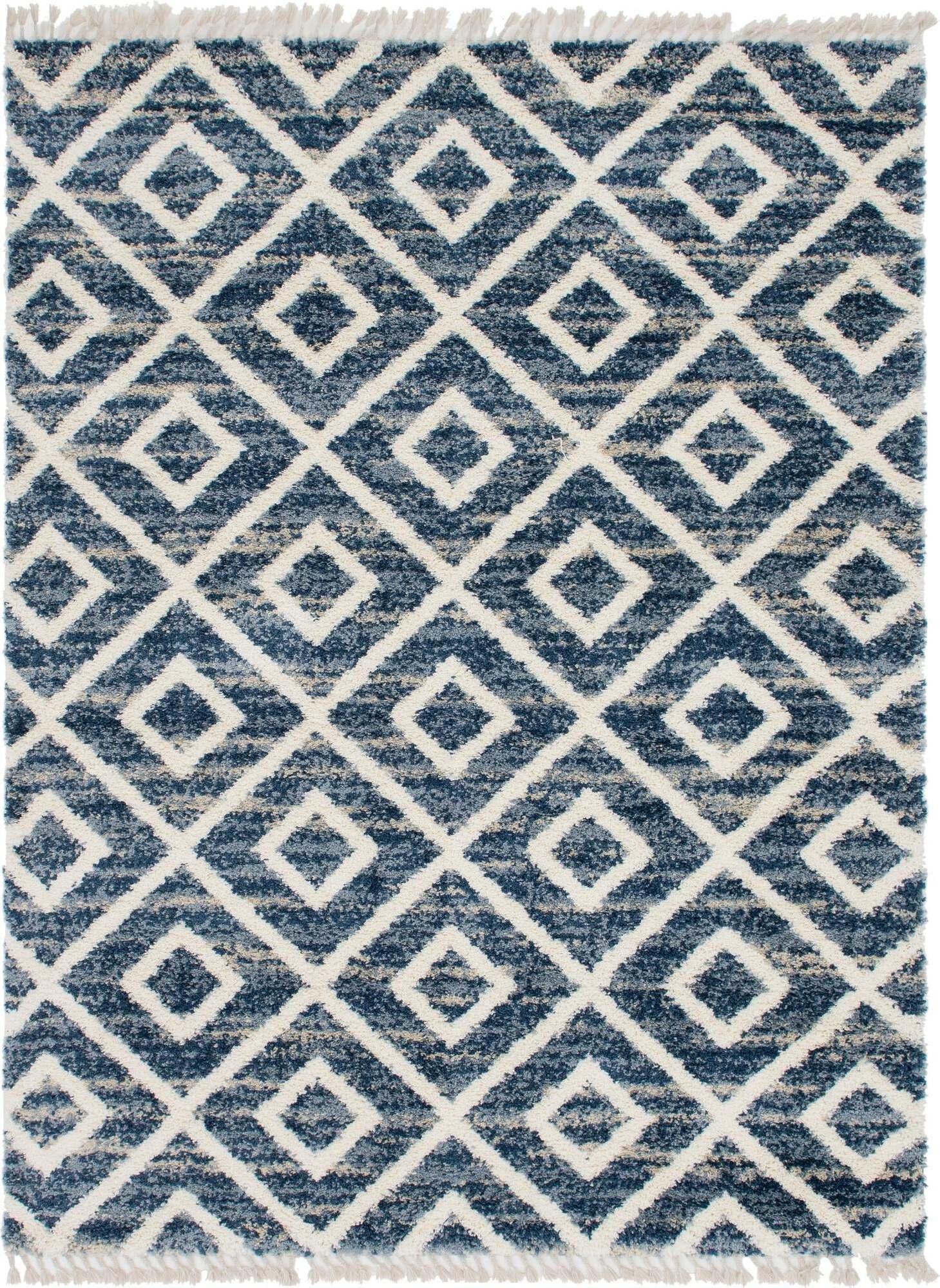 Unique Loom Indoor Rugs - Hygge Shag Rectangular 9x12 Rug Blue & Ivory