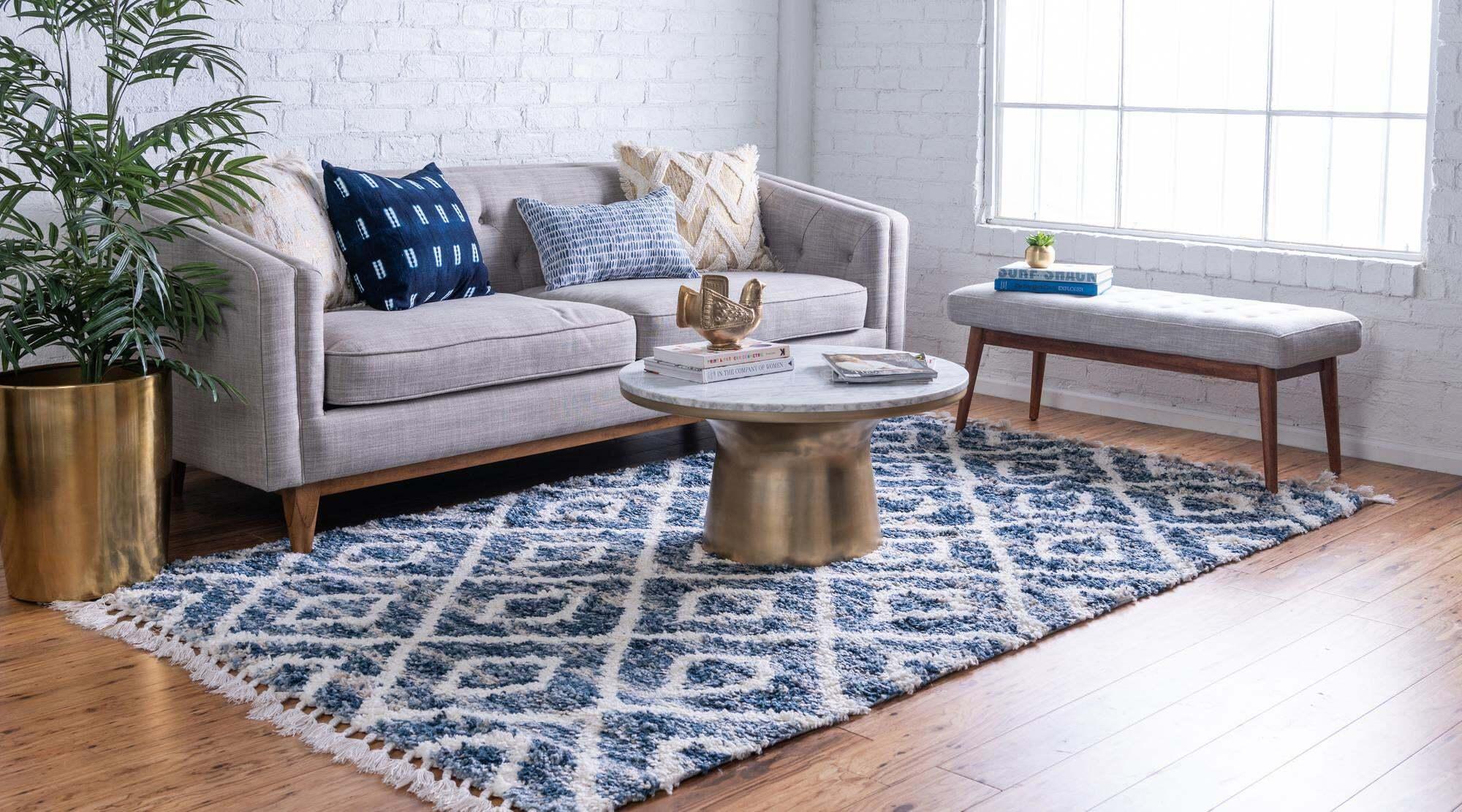 Unique Loom Indoor Rugs - Hygge Shag Rectangular 9x12 Rug Blue & Ivory