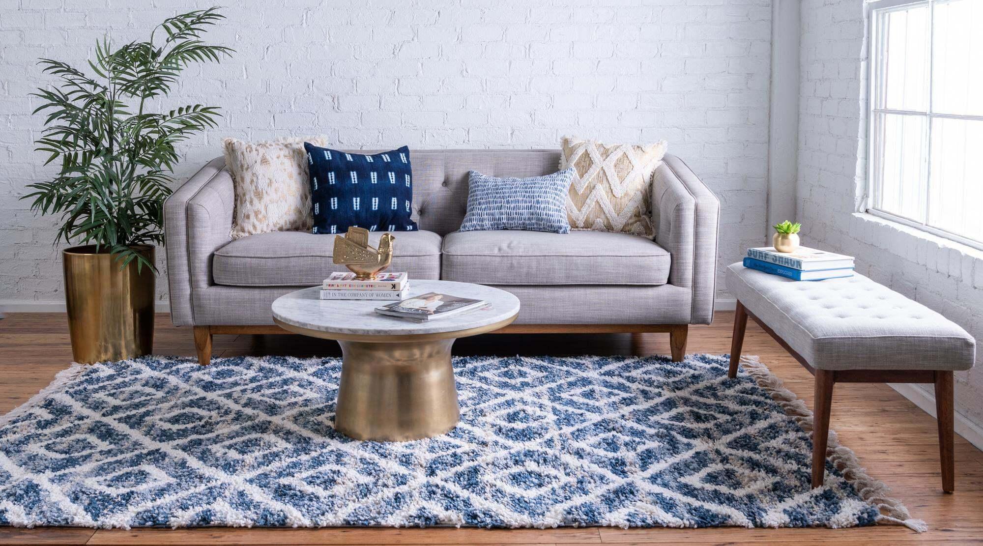 Unique Loom Indoor Rugs - Hygge Shag Rectangular 9x12 Rug Blue & Ivory