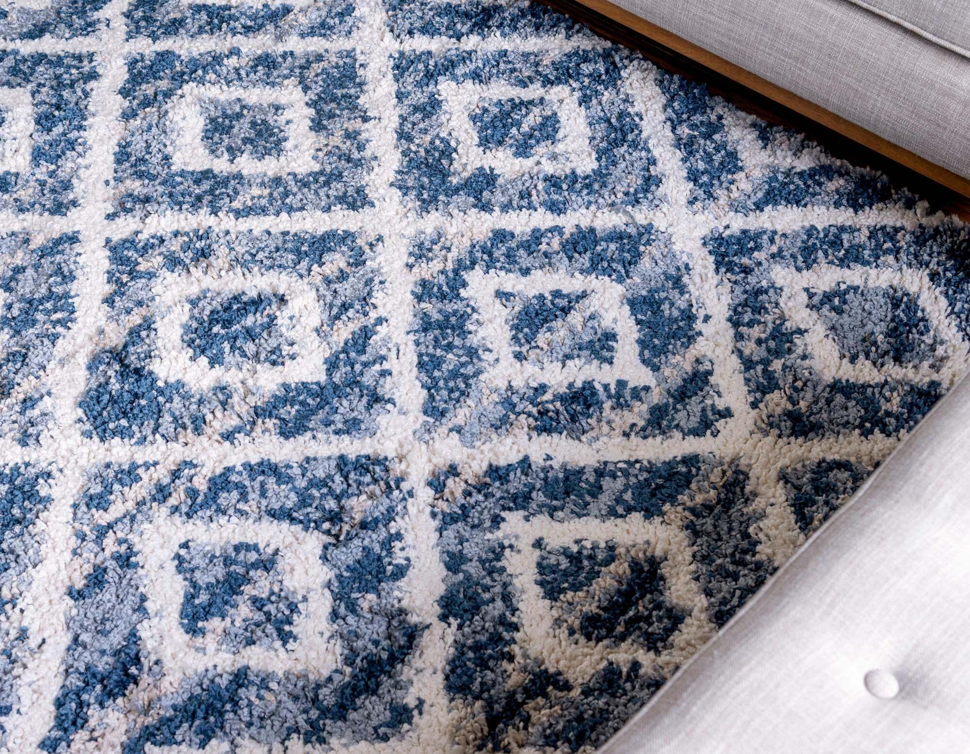 Unique Loom Indoor Rugs - Hygge Shag Rectangular 9x12 Rug Blue & Ivory
