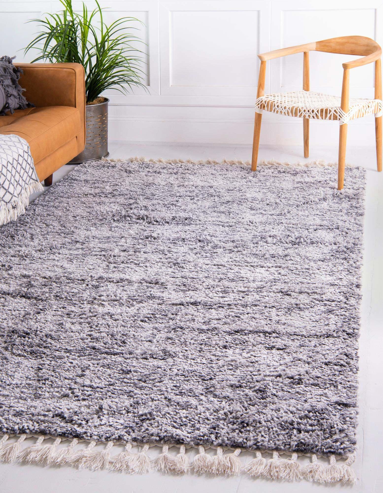Unique Loom Indoor Rugs - Hygge Shag Rectangular 9x12 Rug Gray & Ivory
