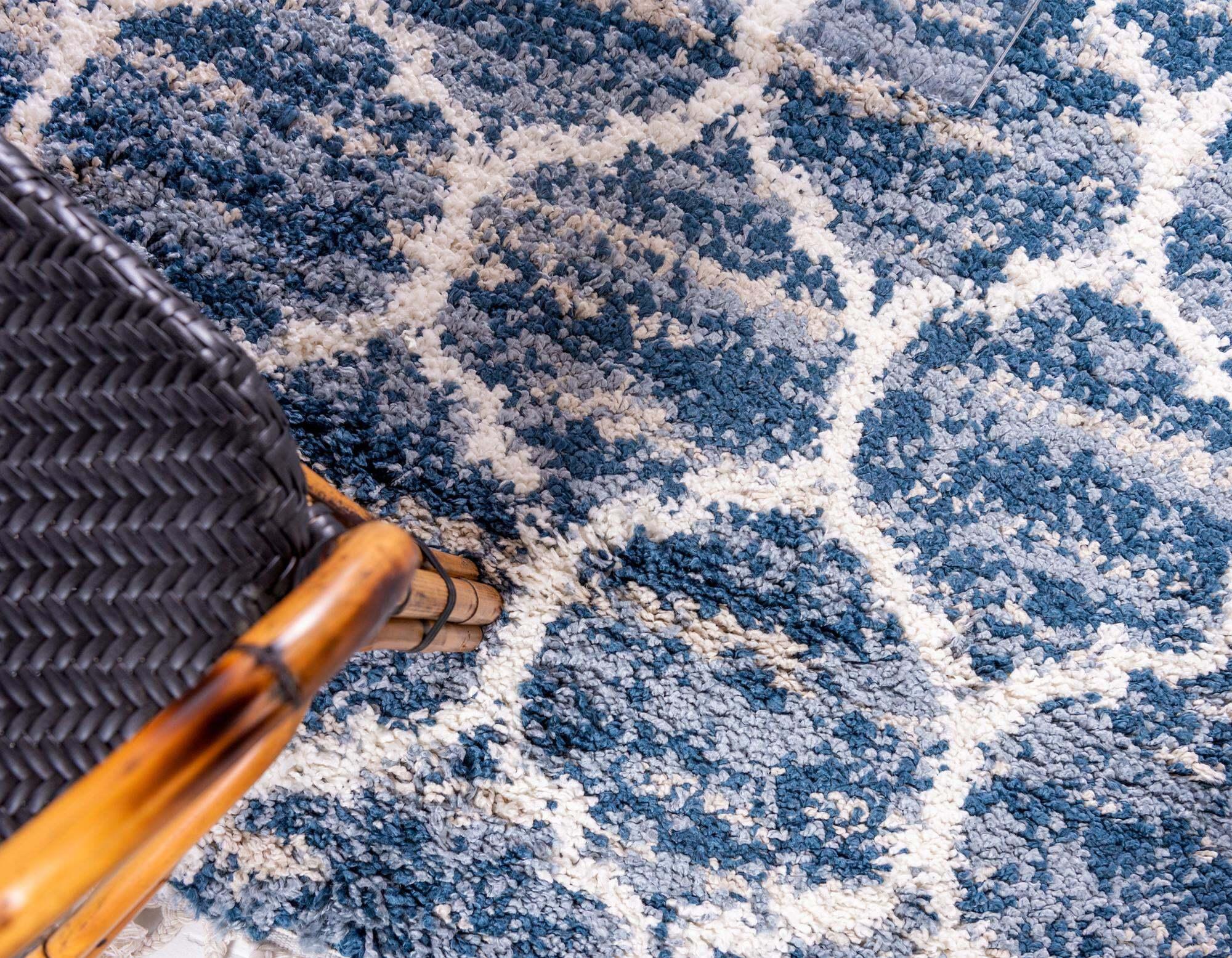 Unique Loom Indoor Rugs - Hygge Shag Trellis Rectangular 8x10 Rug Blue & Ivory