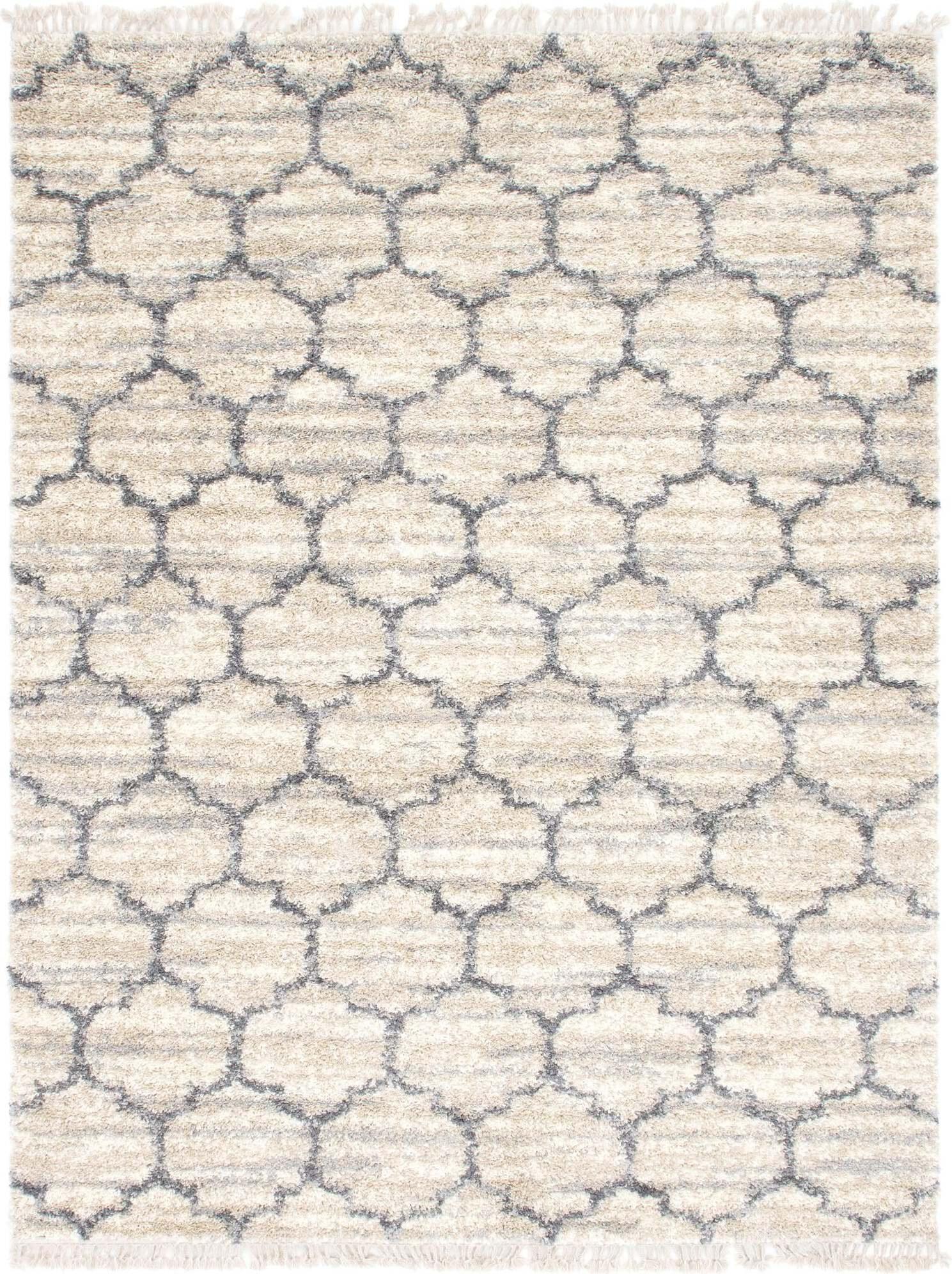 Unique Loom Indoor Rugs - Hygge Shag Trellis Rectangular 9x12 Rug Beige & Gray