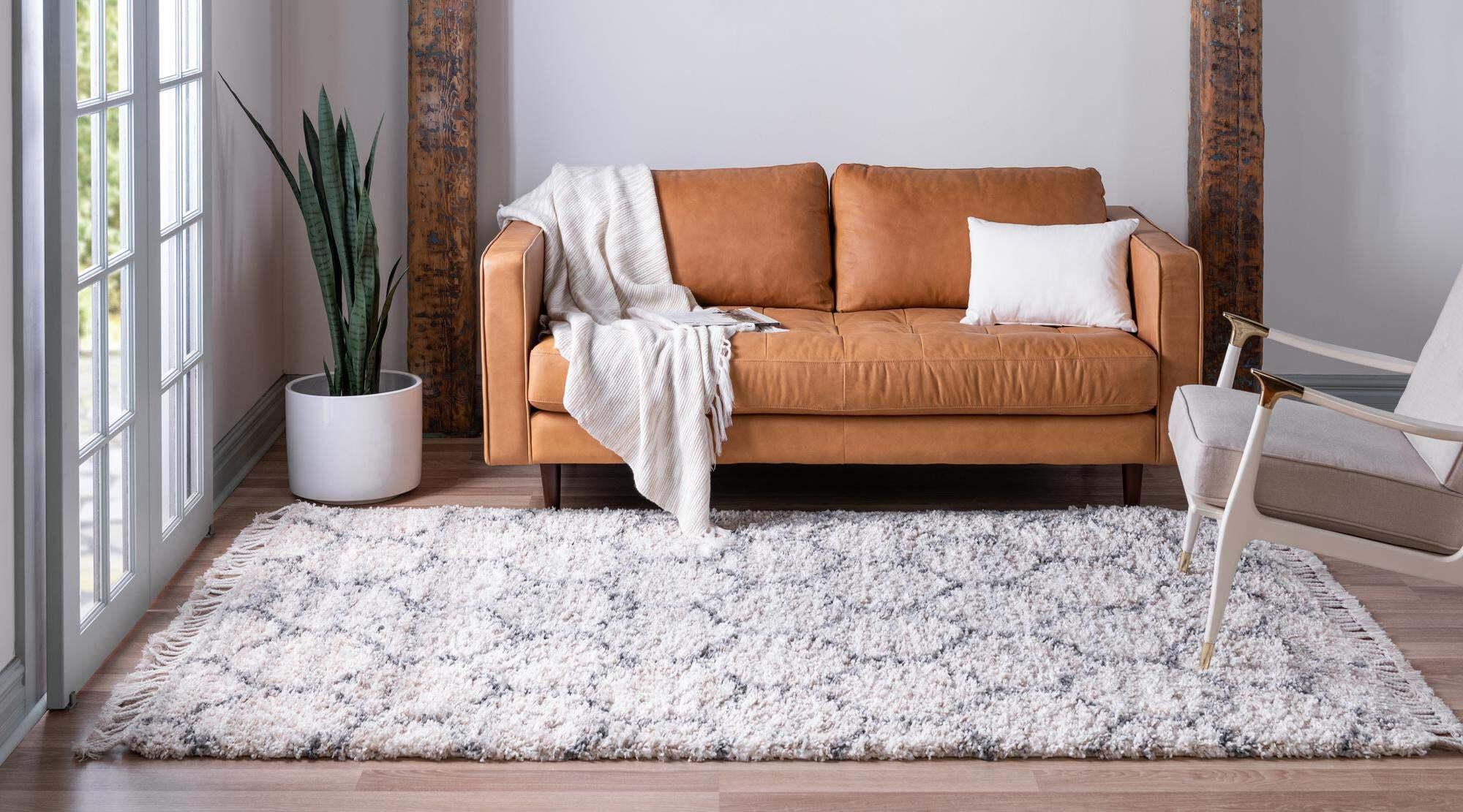 Unique Loom Indoor Rugs - Hygge Shag Trellis Rectangular 9x12 Rug Beige & Gray