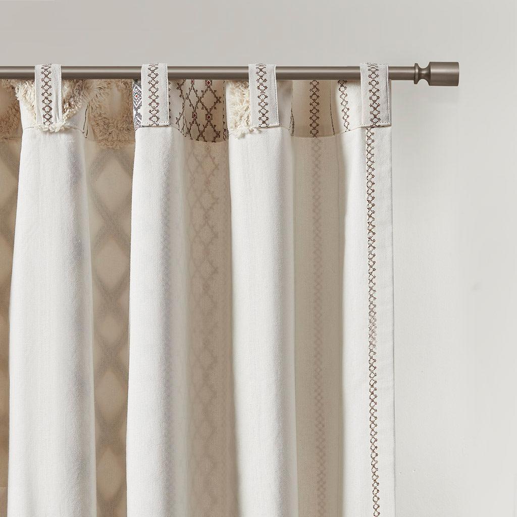 Olliix.com Curtains - Imani 84" Cotton Printed Window Panel with Chenille Stripe and Lining Ivory