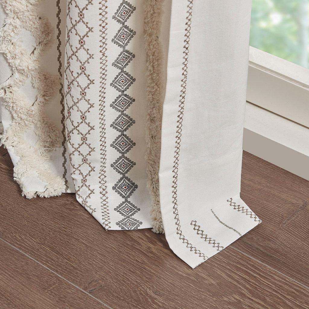 Olliix.com Curtains - Imani 84" Cotton Printed Window Panel with Chenille Stripe and Lining Ivory