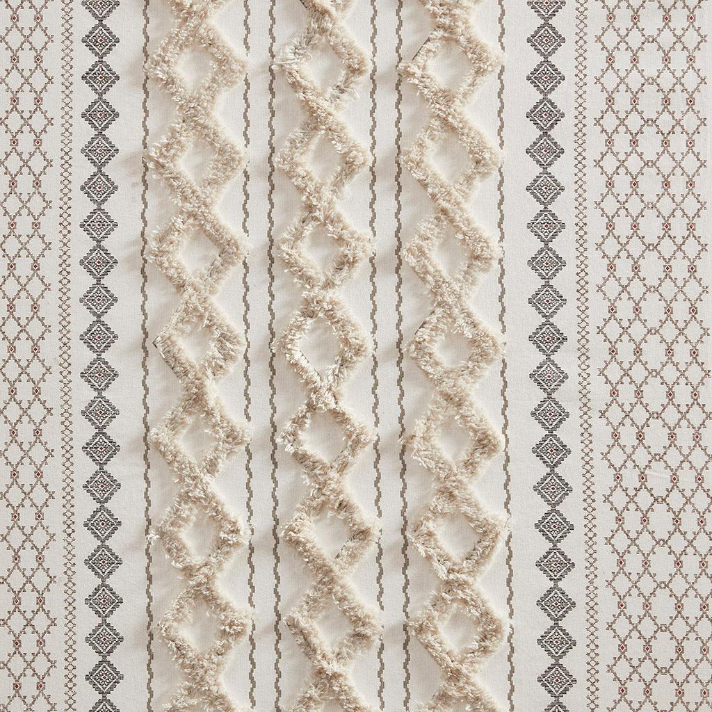 Olliix.com Curtains - Imani 84" Cotton Printed Window Panel with Chenille Stripe and Lining Ivory