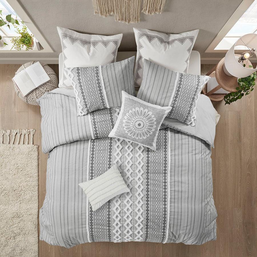 Olliix.com Comforters & Blankets - Imani Cotton Comforter Mini Set Gray Full/Queen