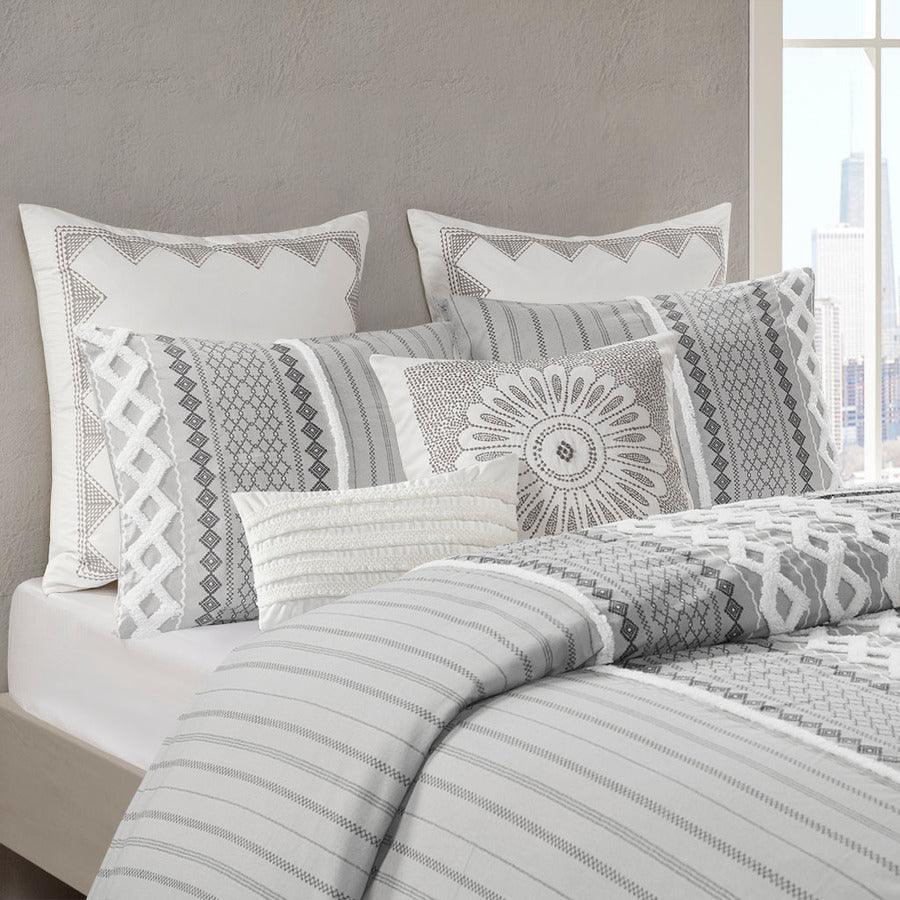 Olliix.com Comforters & Blankets - Imani Cotton Comforter Mini Set Gray Full/Queen