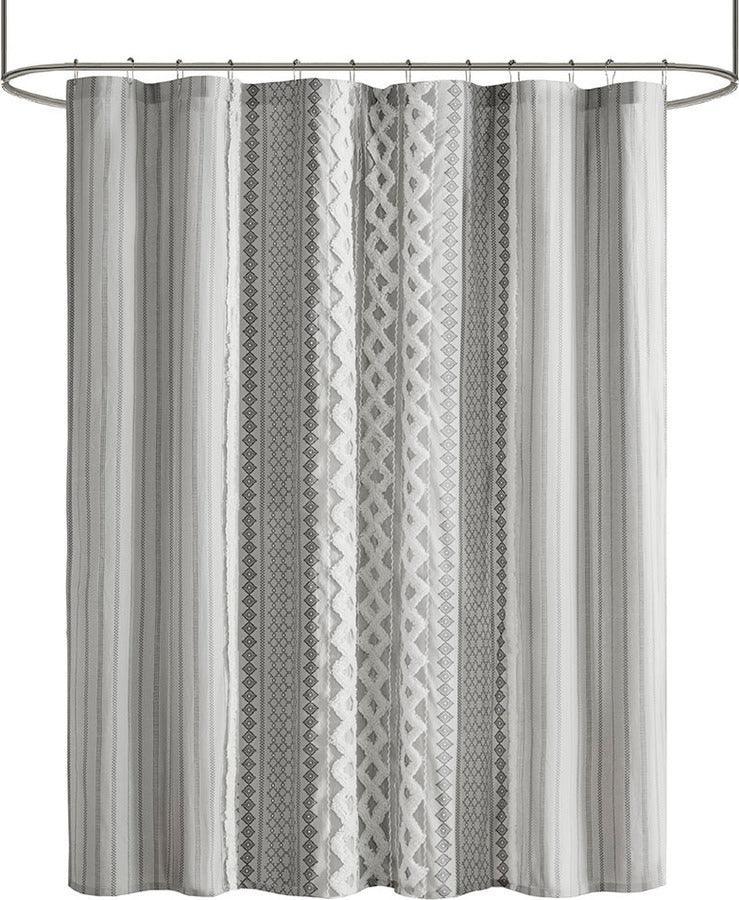 Olliix.com Shower Curtains - Imani Cotton Printed Shower Curtain with Chenille Gray