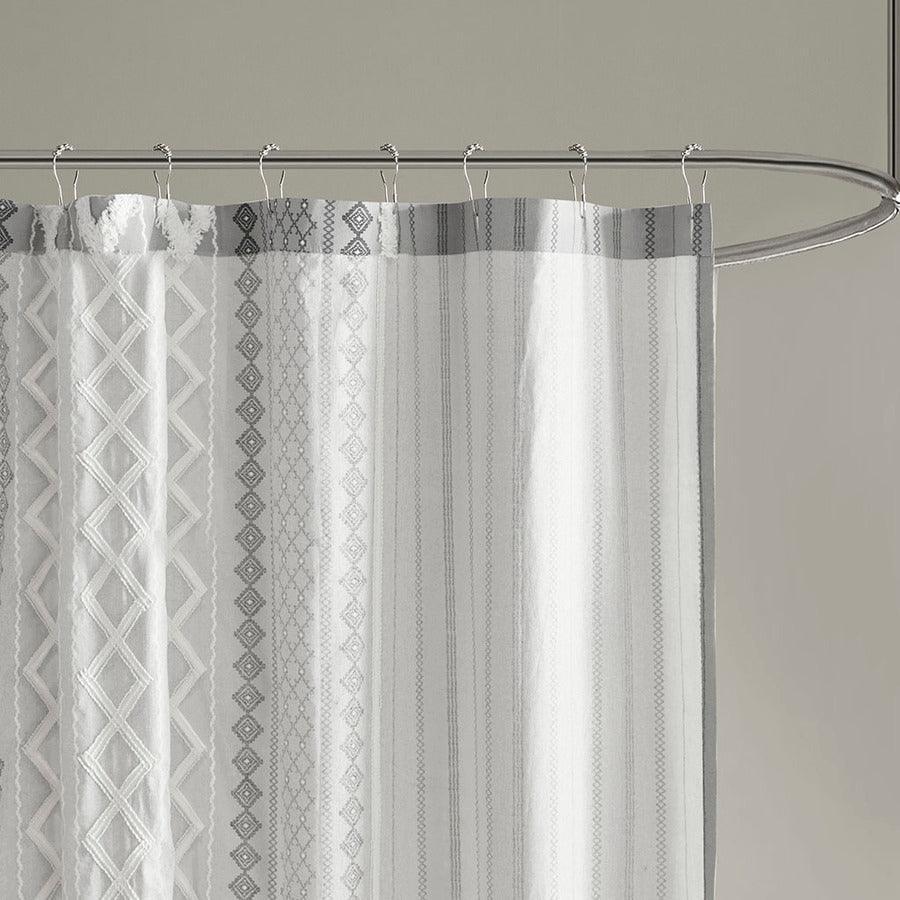Olliix.com Shower Curtains - Imani Cotton Printed Shower Curtain with Chenille Gray
