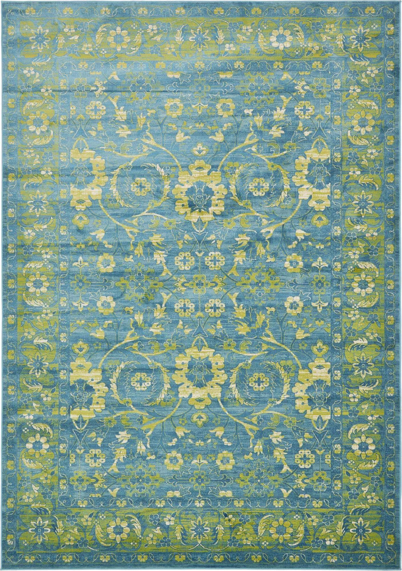 Unique Loom Indoor Rugs - Imperial Rectangular 8x11 Rug Blue & Green