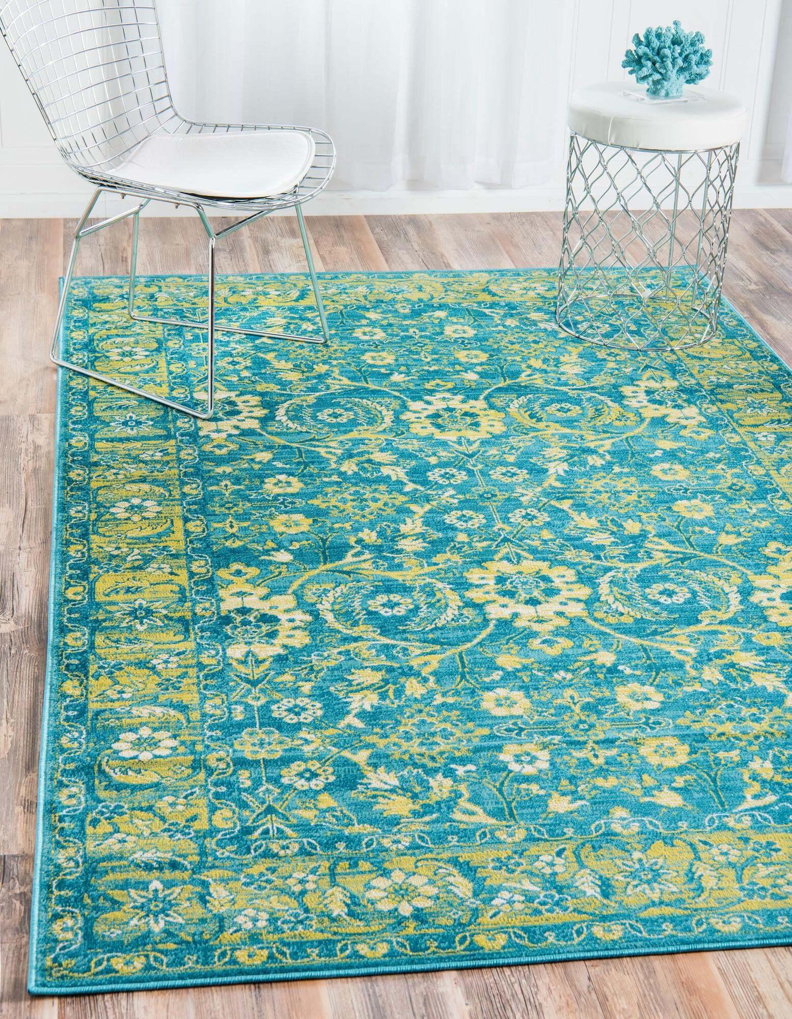 Unique Loom Indoor Rugs - Imperial Rectangular 8x11 Rug Blue & Green