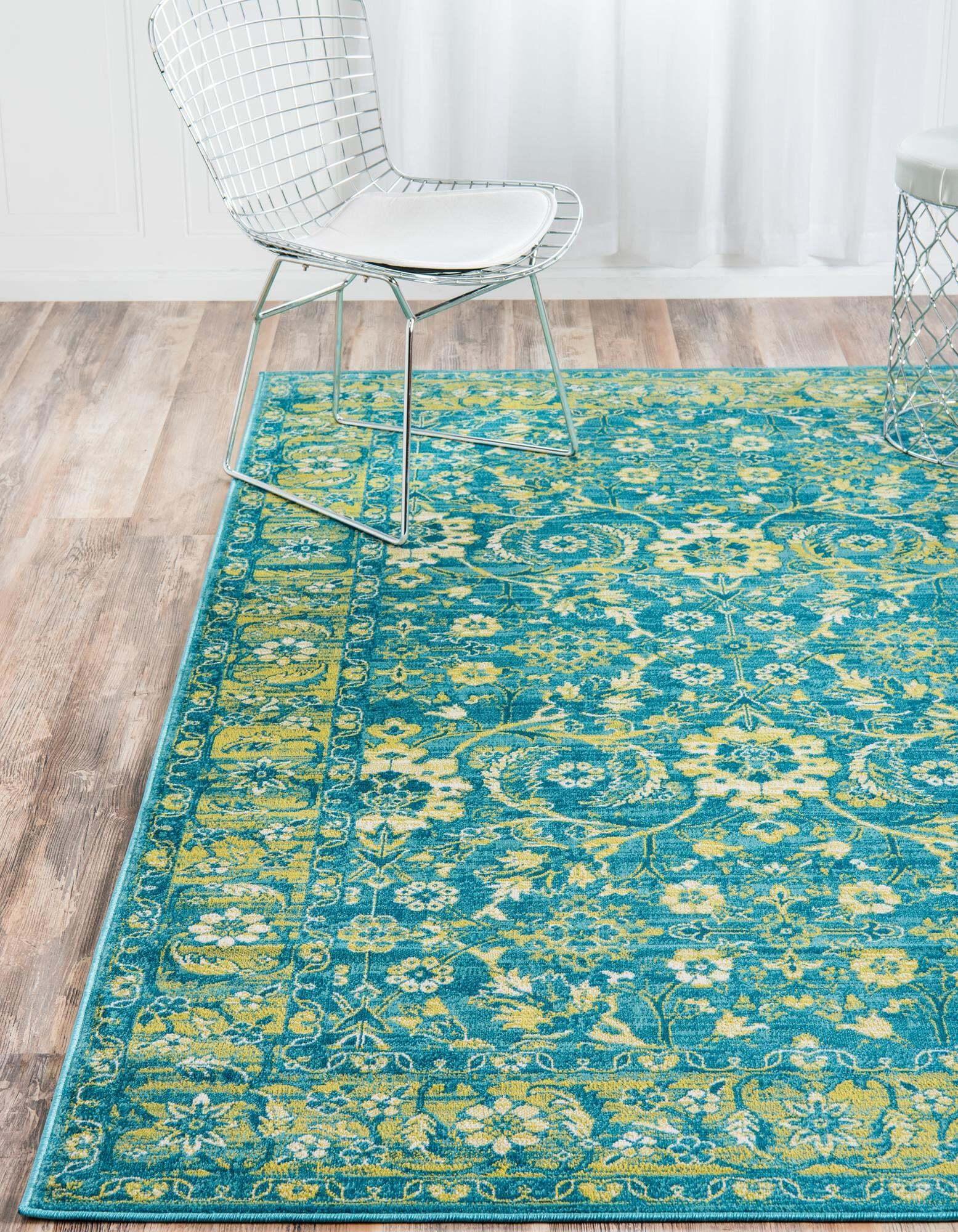 Unique Loom Indoor Rugs - Imperial Rectangular 8x11 Rug Blue & Green