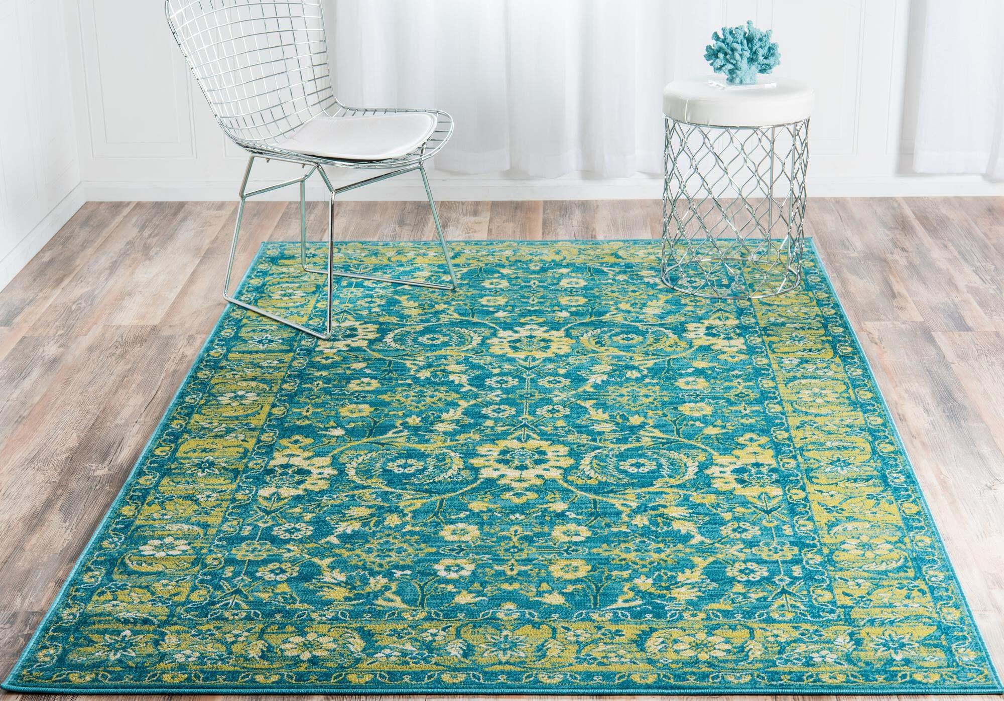 Unique Loom Indoor Rugs - Imperial Rectangular 8x11 Rug Blue & Green