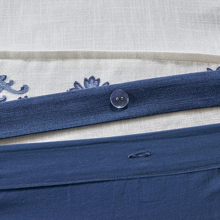 Olliix.com Comforters & Blankets - Indigo Coastal Sky Faux Linen Oversized Comforter Set Off White | Blue King