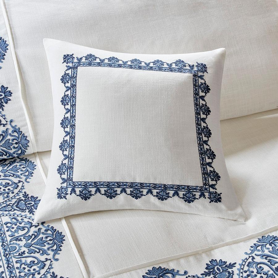 Olliix.com Comforters & Blankets - Indigo Glam Sky Faux Linen Oversized Comforter Set Off White | Blue Queen