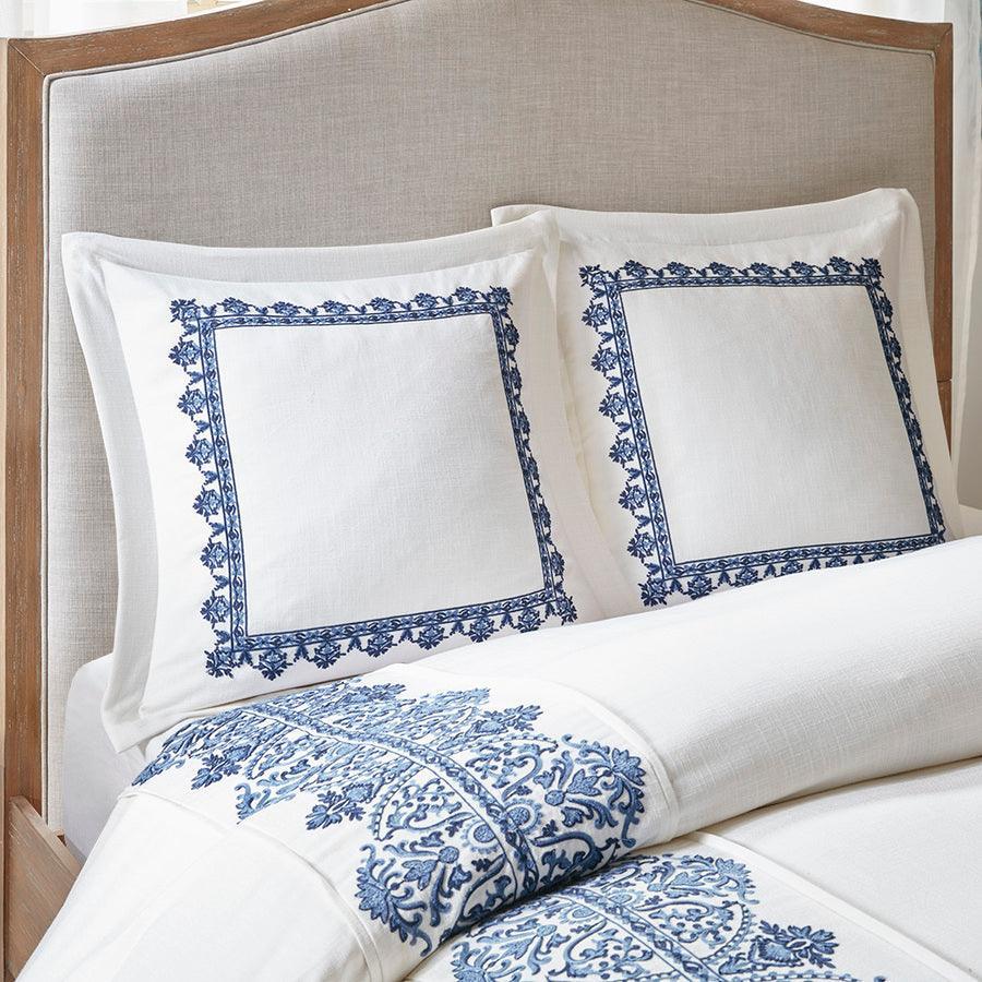 Olliix.com Comforters & Blankets - Indigo Glam Sky Faux Linen Oversized Comforter Set Off White | Blue Queen