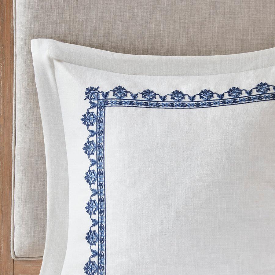 Olliix.com Comforters & Blankets - Indigo Glam Sky Faux Linen Oversized Comforter Set Off White | Blue Queen