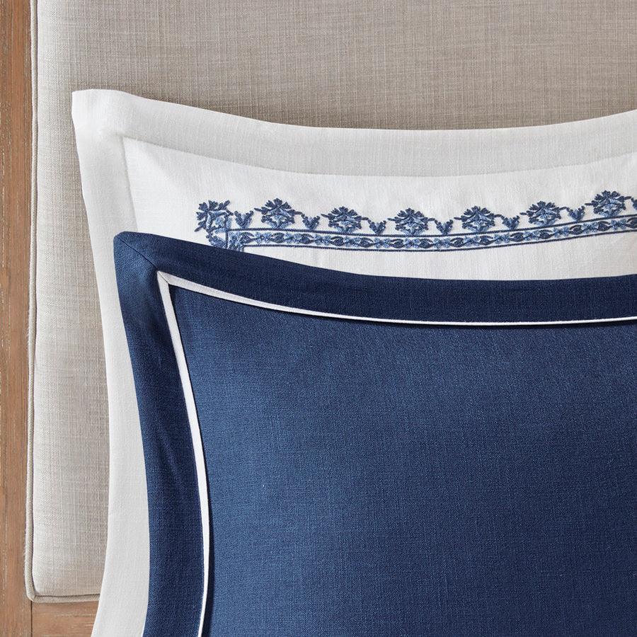Olliix.com Comforters & Blankets - Indigo Glam Sky Faux Linen Oversized Comforter Set Off White | Blue Queen
