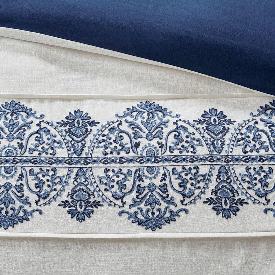 Olliix.com Comforters & Blankets - Indigo Glam Sky Faux Linen Oversized Comforter Set Off White | Blue Queen