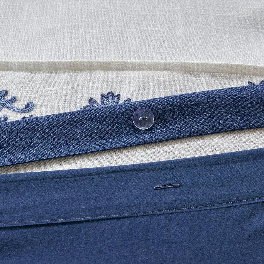 Olliix.com Comforters & Blankets - Indigo Glam Sky Faux Linen Oversized Comforter Set Off White | Blue Queen
