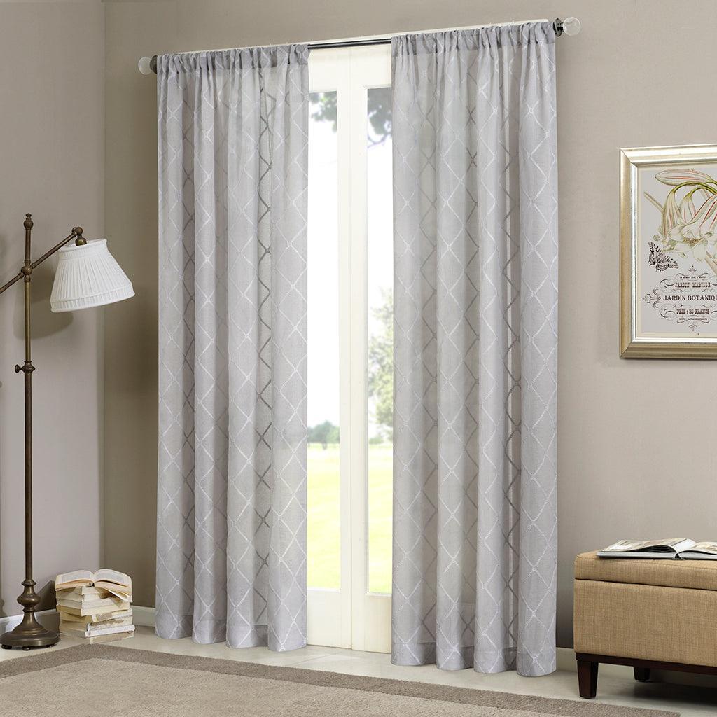 Olliix.com Curtains - Irina 95" Diamond Sheer Window Curtain Gray