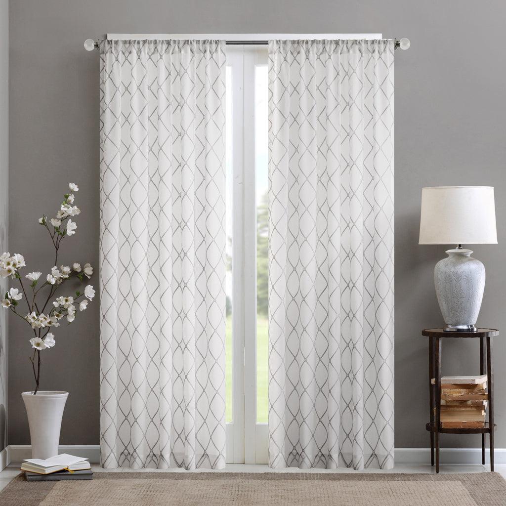 Olliix.com Curtains - Irina 95" Diamond Sheer Window Curtain White & Gray