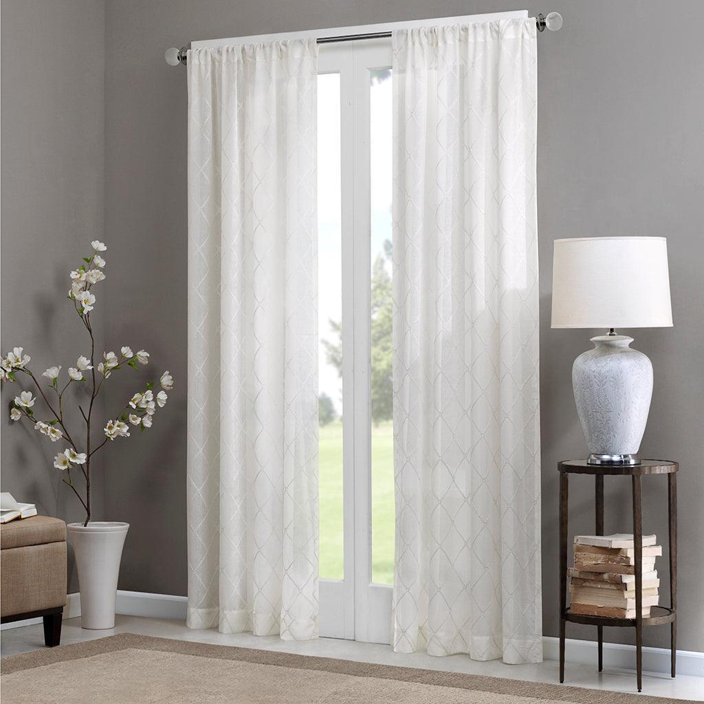 Olliix.com Curtains - Irina 95" Diamond Sheer Window Curtain White