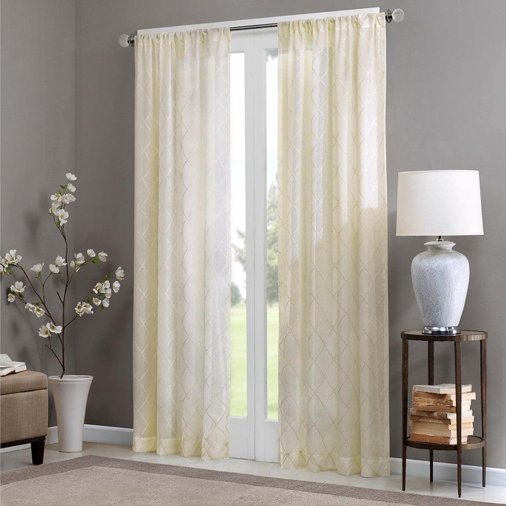 Olliix.com Curtains - Irina 95 H Diamond Sheer Window Curtain Ivory