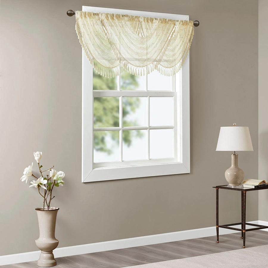 Olliix.com Curtains - Irina Diamond Sheer Embroidered Waterfall Valance Ivory