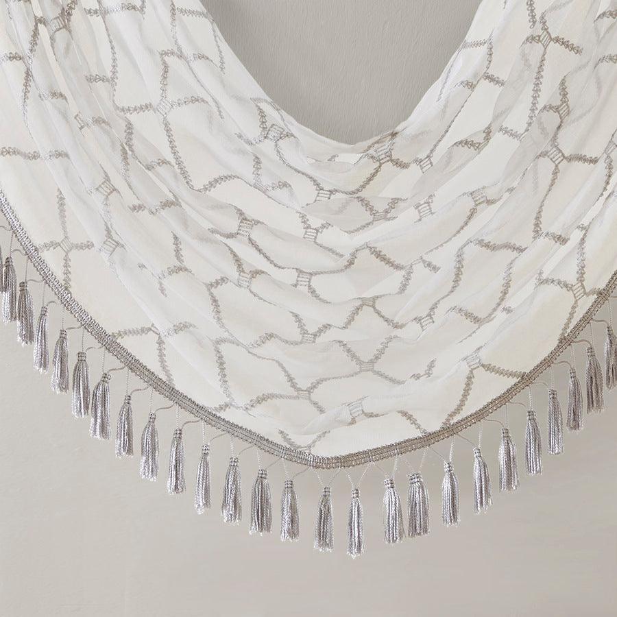 Olliix.com Curtains - Irina Diamond Sheer Embroidered Waterfall Valance White & Gray
