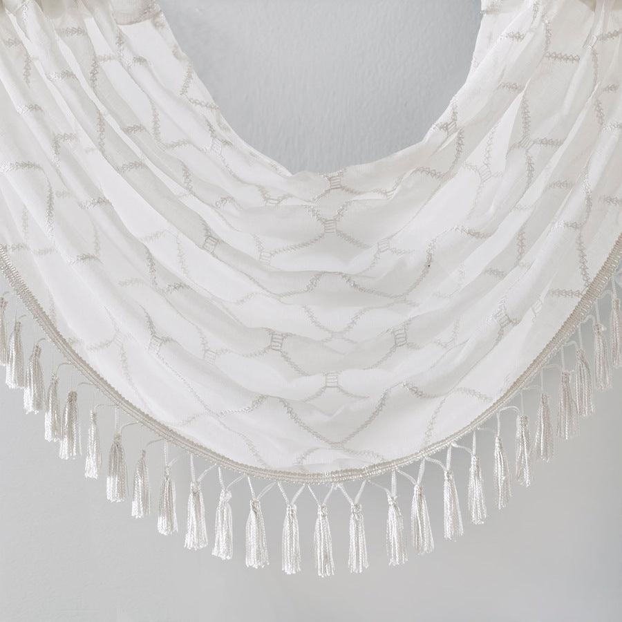Olliix.com Curtains - Irina Diamond Sheer Embroidered Waterfall Valance White