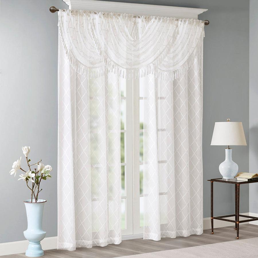 Olliix.com Curtains - Irina Diamond Sheer Embroidered Waterfall Valance White