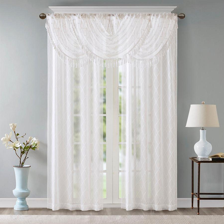 Olliix.com Curtains - Irina Diamond Sheer Embroidered Waterfall Valance White