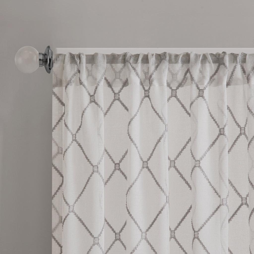 Olliix.com Curtains - Irina Diamond Sheer Window Curtain White & Gray