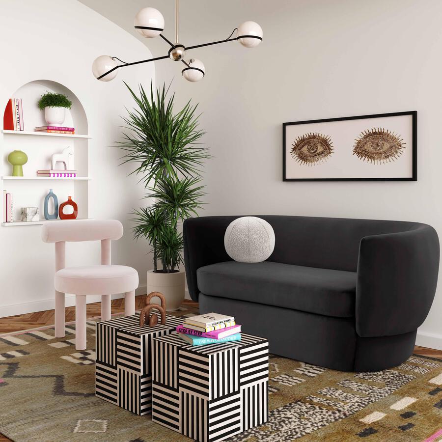 Tov Furniture Loveseats - Isabella Black Velvet Loveseat Black